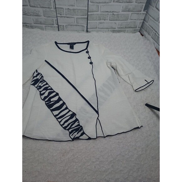 Ali Miles Top Womens Size Small White/Black 3/4 Sleeve Blouse - Picture 3 of 10